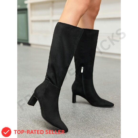 Brand New Coutgo Tall Boots 6.5 Black Chunky Heel - Picture 7 of 8